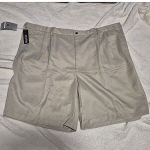 Haggar Cool 18 Mens 48W Big & Tall Pleated Performance Gabardine Shorts Khaki
